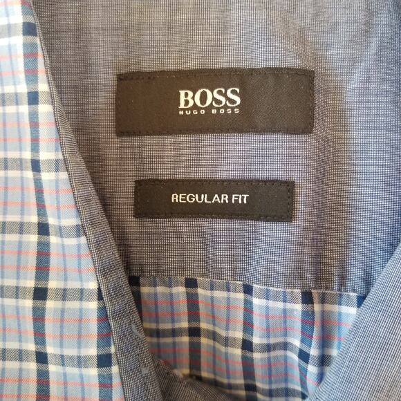 Hugo Boss Long Sleeve Button Down Dress Shirt Blue Checkered Large - Picture 6 of 6